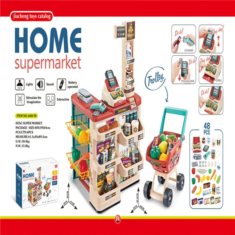 KTX-142675 Cashier Counter Playset with Shopping Cart and Tent House for Kids