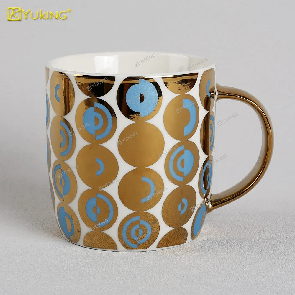KTX-302035 Light Luxury Ceramic Coffee Mug with Customisable Gold-Plated Handle