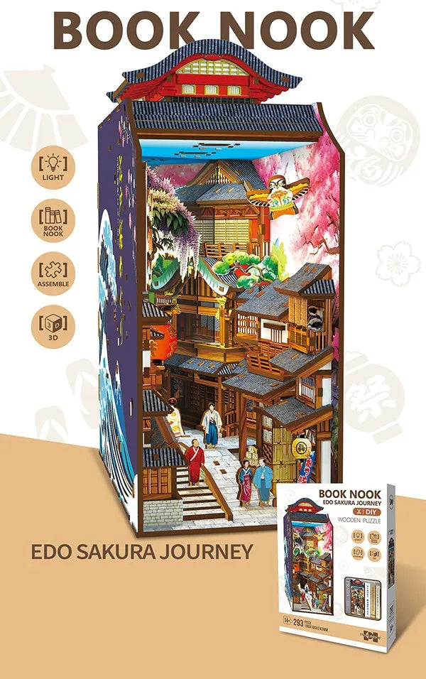 HKM-462675 3D Puzzle DIY Book Nook Kit with LED Light for Children and Educational Play