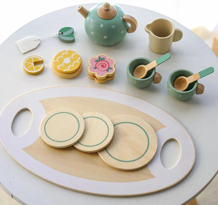 KTX-732499 Wooden Tea Party Pretend Play Set for Kids - Afternoon Dessert Toys