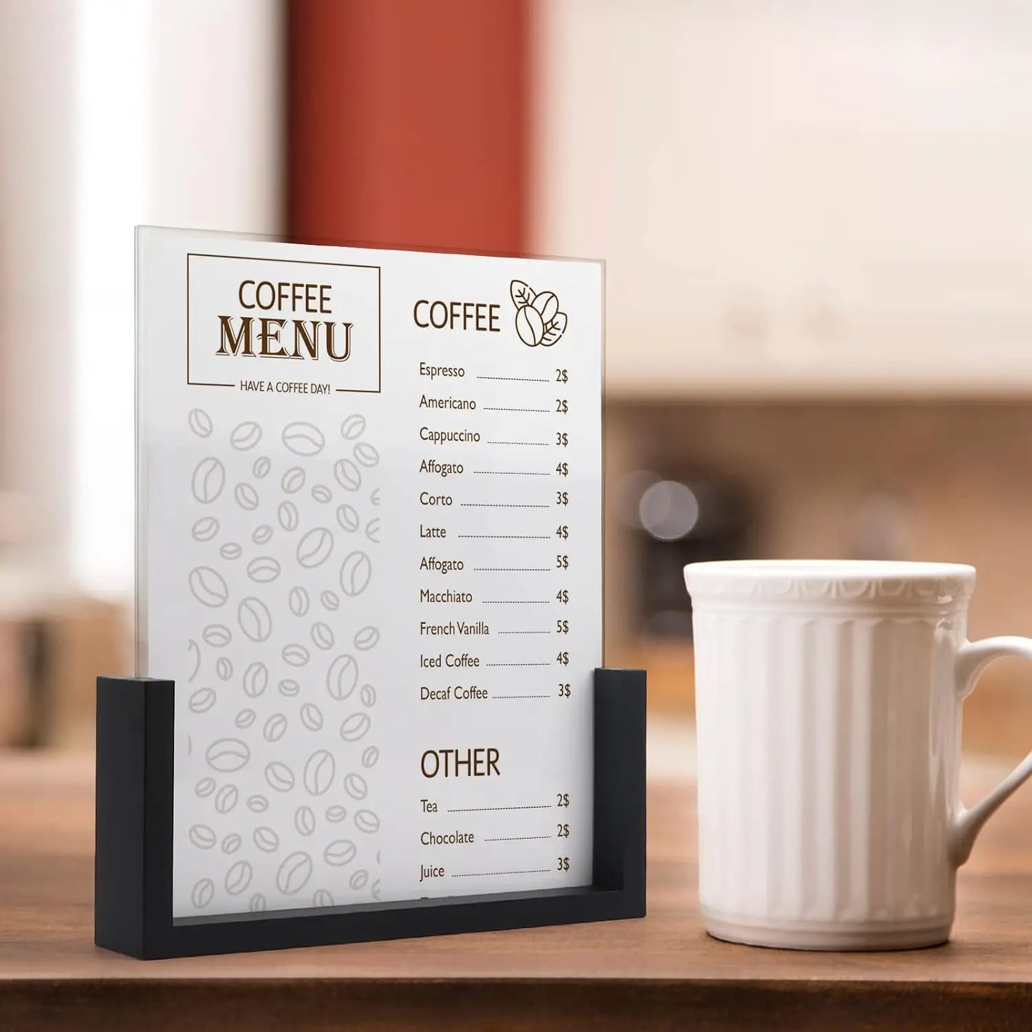 KTX-309395 Acrylic Photo Frame with Wooden U-Shaped Stand for Home and Office Décor