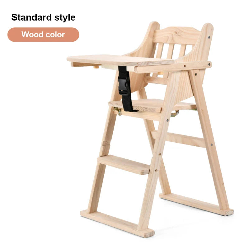 KTX-513747 Folding Wooden Highchair for Children - Adjustable Feeding Chair for Kids' Dining