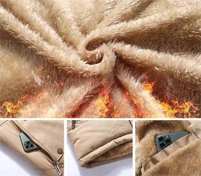 KTX-734739 Extra Thick Winter Men's Cotton Jacket Detachable Raccoon Fur Collar Waterproof Windproof Warm Business Coat Casual Style