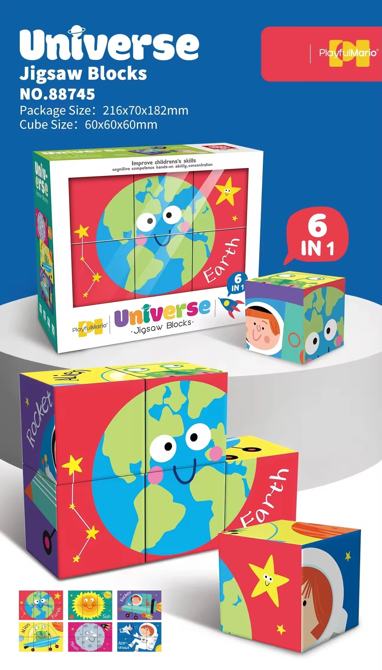 HKM-281875 6 in 1 Jigsaw Puzzle Set for Kids - Ocean, Insect, Universe, Arctic Themes, Educational Fun