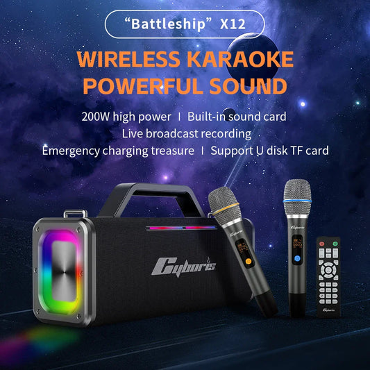 KTX-217811 X12 200W Portable Subwoofer Speaker with Wireless Microphone Support for Outdoor Karaoke