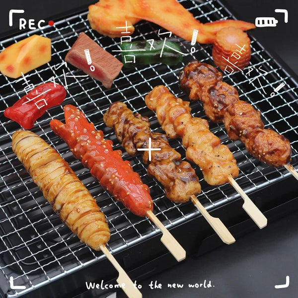 KI liangpeng Simulation Food Japanese-style charcoal barbecue photo Gluten Crispy Bone balls chicken skewers model window