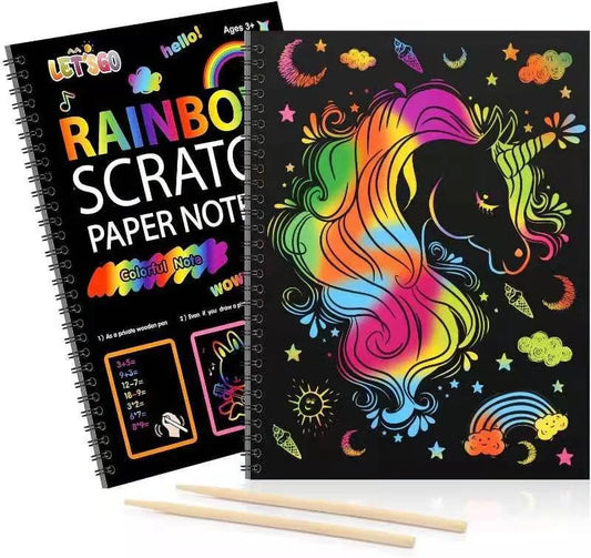 KTX-894867 DIY Rainbow Scratch Paper Set for Kids with Bamboo Sticks - Creative Scratch Art Books