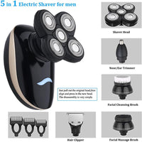 HKM-652179 Cordless 5D Electric Shaver for Men - Waterproof, 5-in-1 Head Shaver with Travel Lock and Stainless Steel Blades