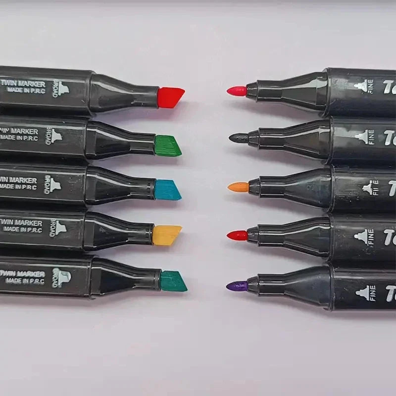 KTX-083731 Dual Tip Alcohol-Based Marker Pens - 48 Non-Toxic Colours for Artists and Crafters