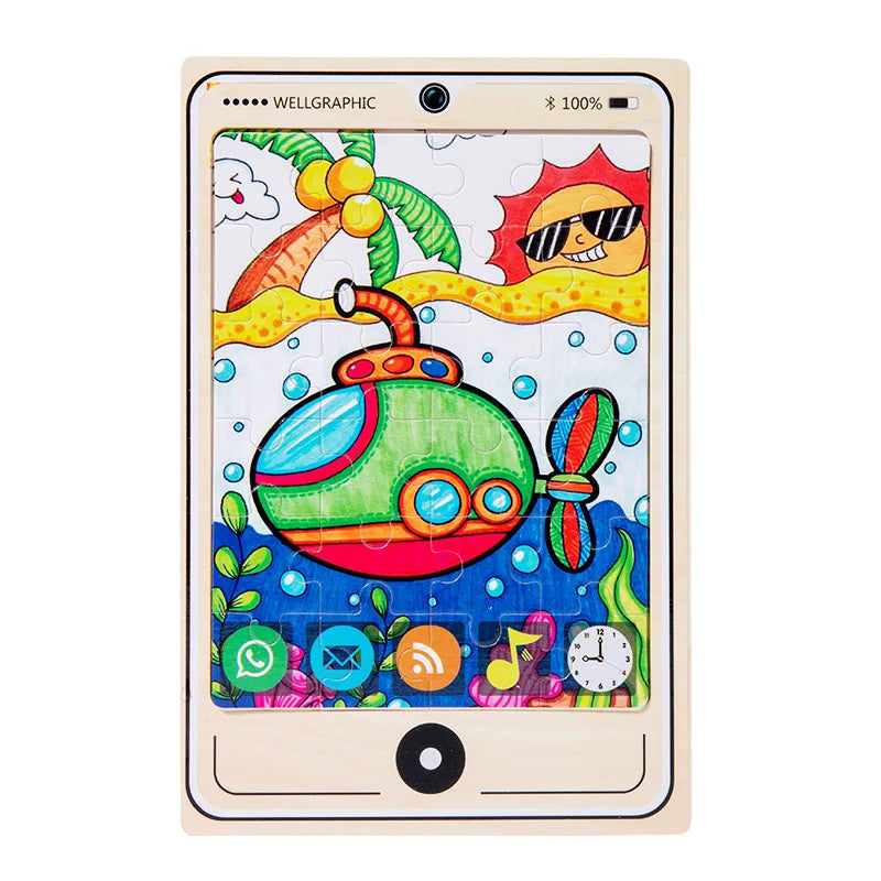 KTX-693971 Wooden Buckle Puzzle with 22 Patterns - 24 Piece Early Learning Educational Toy