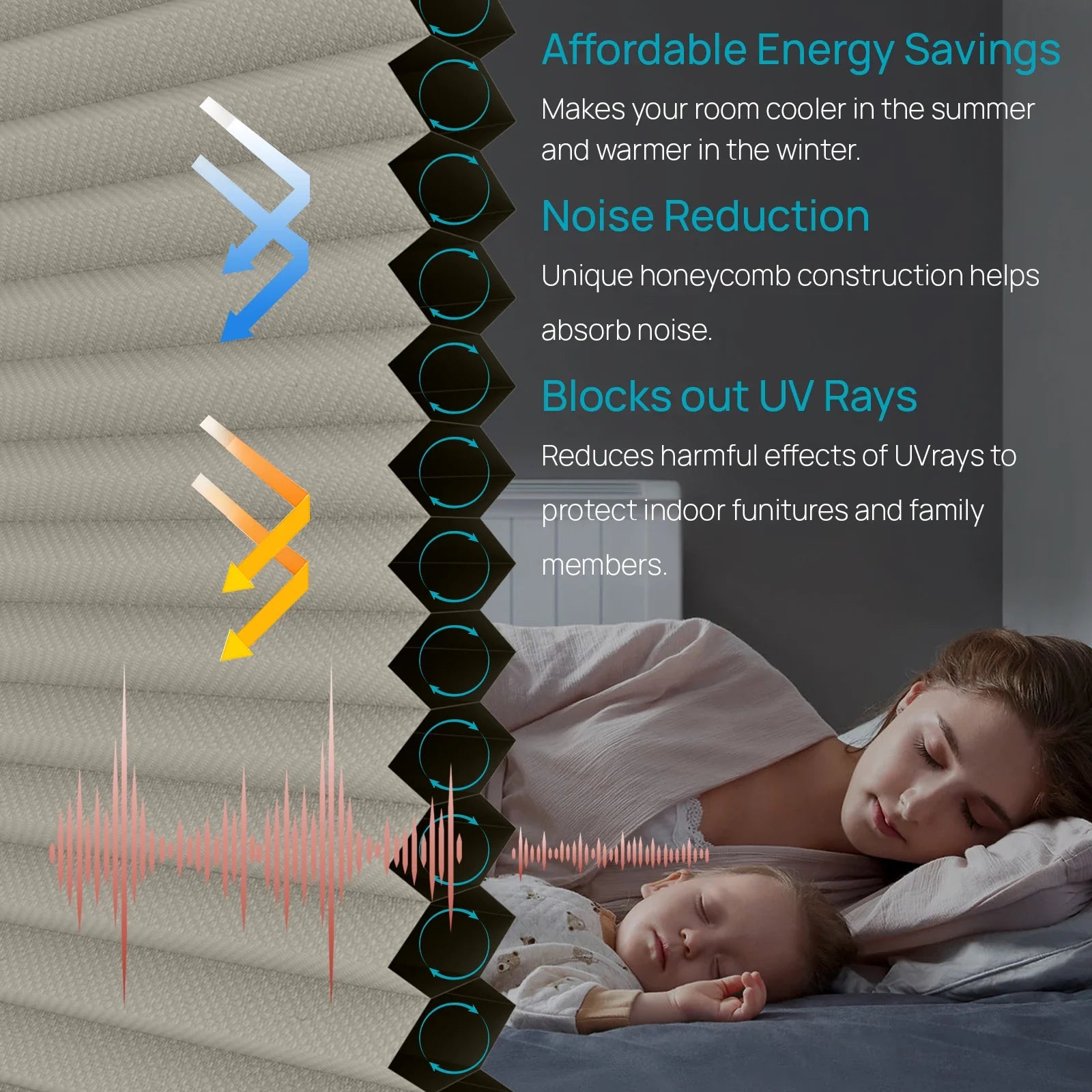 KTX-009427 Automatic Electric Blackout Honeycomb Cellular Cordless Pleated Window Blinds