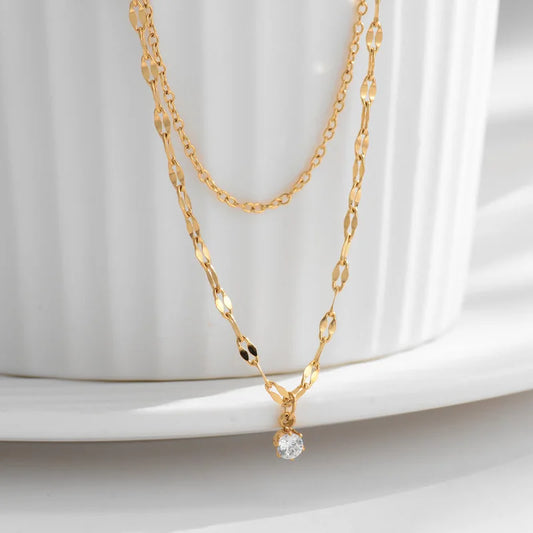 HKM-821843 2024 Hot Sale Wholesale Stainless Steel Chain Lip Chain With CZ Zircon Diamond Dangling O Ring Linked Chain Necklace Women Hot