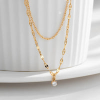 HKM-821843 2024 Hot Sale Wholesale Stainless Steel Chain Lip Chain With CZ Zircon Diamond Dangling O Ring Linked Chain Necklace Women Hot