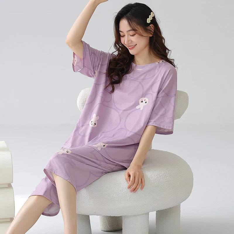 HKM-542739 Short Sleeve Seven-point Pants Women's Sleepwear Summer Pajamas for Women Set Lovely Style Casual Night Wear