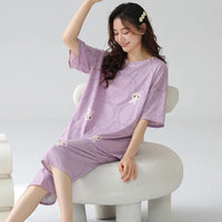 HKM-542739 Short Sleeve Seven-point Pants Women's Sleepwear Summer Pajamas for Women Set Lovely Style Casual Night Wear