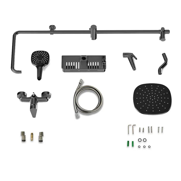 KTX-703763 Modern Matte Black Exposed Thermostatic Shower Column with Jet & Massage Spray