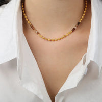 HKM-559699 Wholesale Custom Fine Fashion Jewelry 18K Gold Plated Stainless Steel Mix Natural Stone Beads Beaded Handmade Necklace for Women