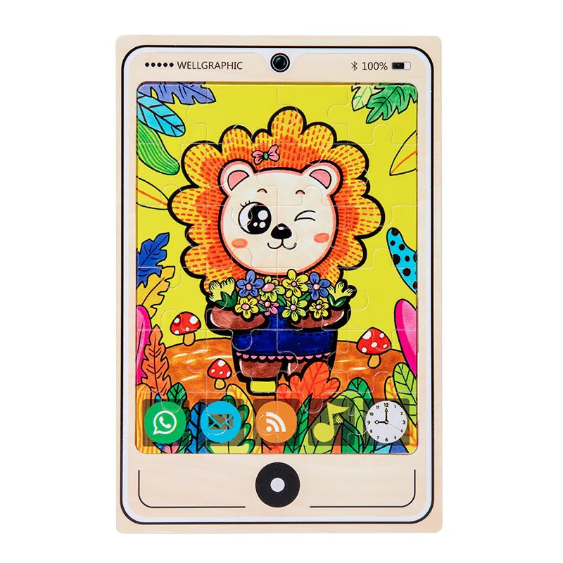 KTX-693971 Wooden Buckle Puzzle with 22 Patterns - 24 Piece Early Learning Educational Toy