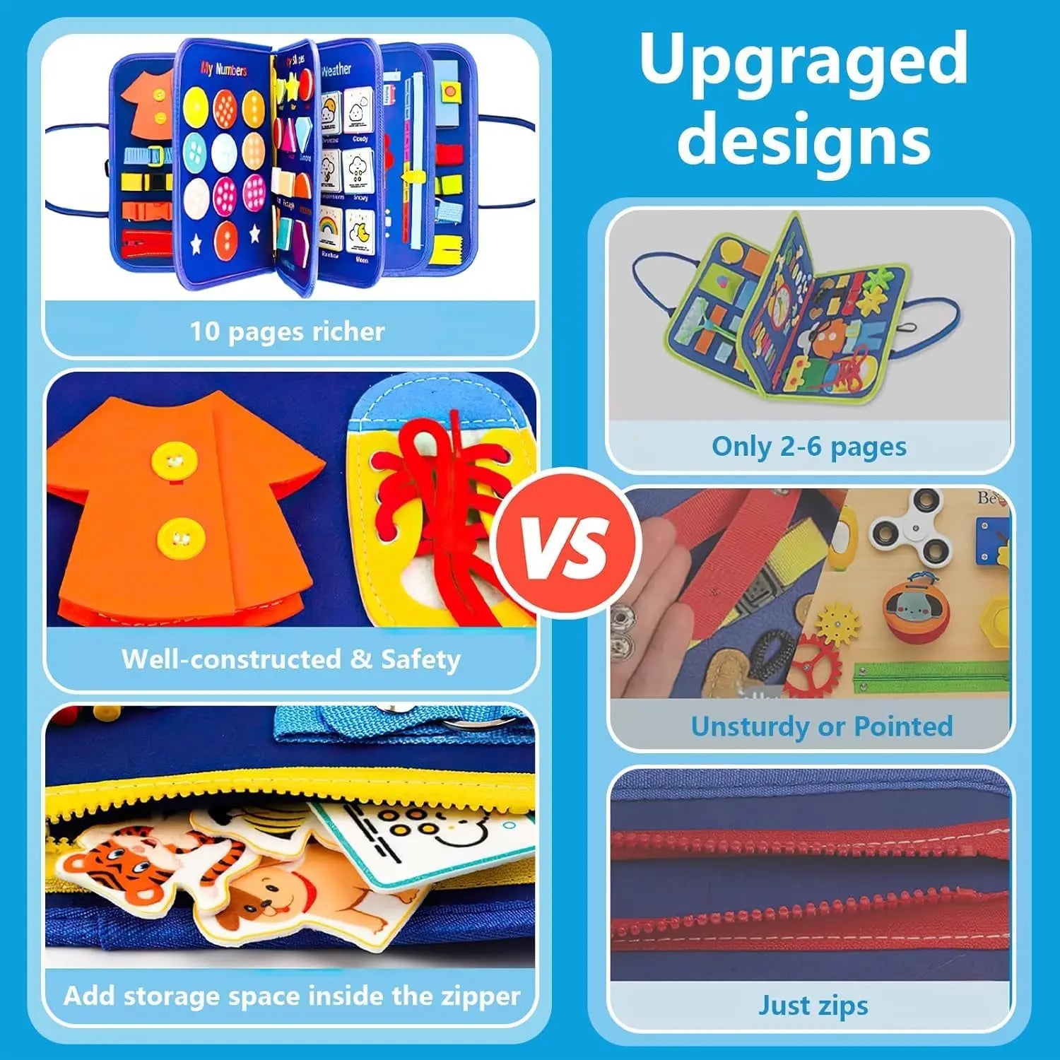 KTX-655443 Montessori Sensory Learning Busy Board for Toddlers Aged 1-3, Travel Activities Educational Toy