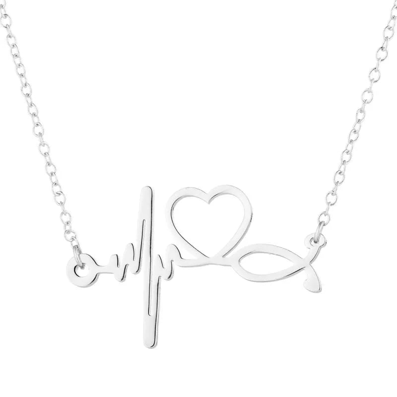 HKM-412819 Trendy Golden Clavicle Chain Necklace Heart Pendant Necklace Stethoscope Heartbeat Necklace for Women