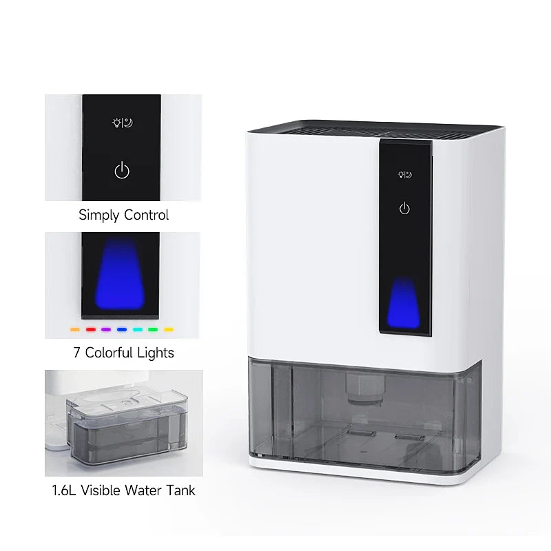 KTX-701459 Compact Home Dehumidifier for Indoor Use, 1.5L/Day Moisture Removal, 1600ml Water Tank Capacity