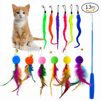 HKM-112275 Eco-Friendly Plush Cat Toy Set with Retractable Rod and Feather Replacement Head for Interactive Play