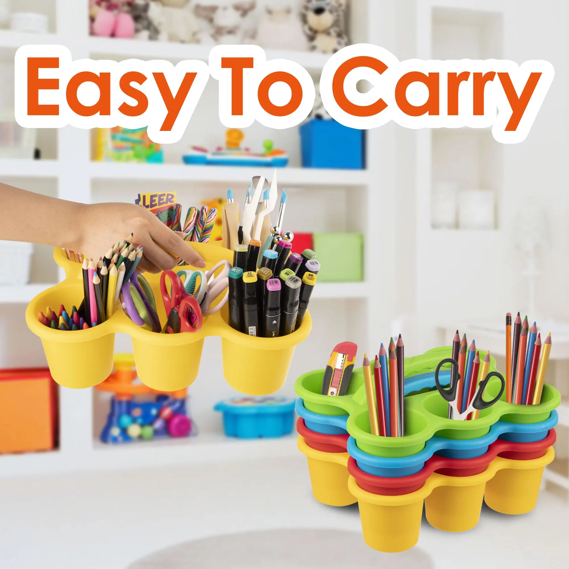 KTX-567187 6-Cup Stackable Craft Storage Tray - Durable Colourful Design for Organising Art Supplies