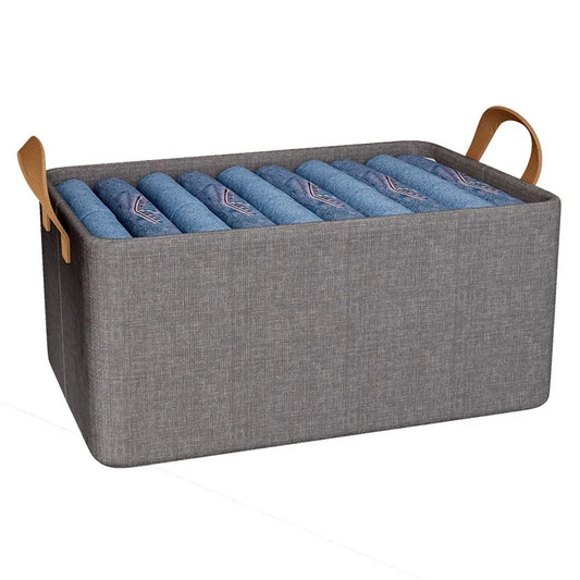 KTX-614227 Collapsible Fabric Storage Box for Jeans - Washable Clothing Organiser with Handles