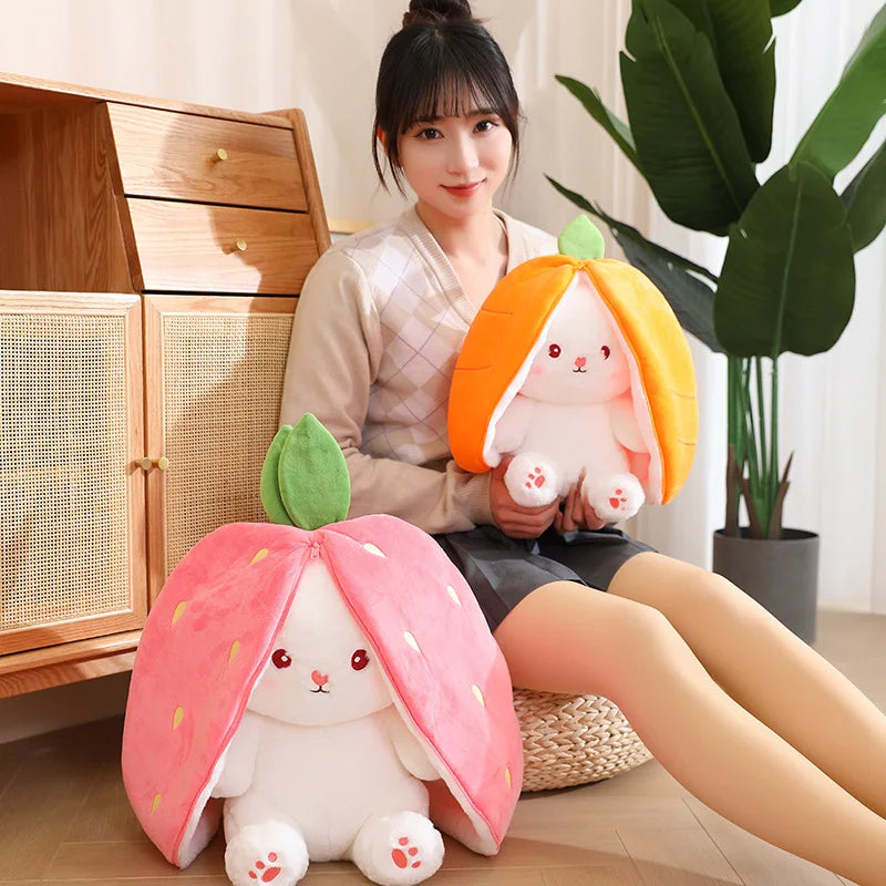 KTX-178899 Kawaii Strawberry Rabbit Plush Doll - Unisex Cotton Toy with PP Filling - Cute Carrot Design for All Ages