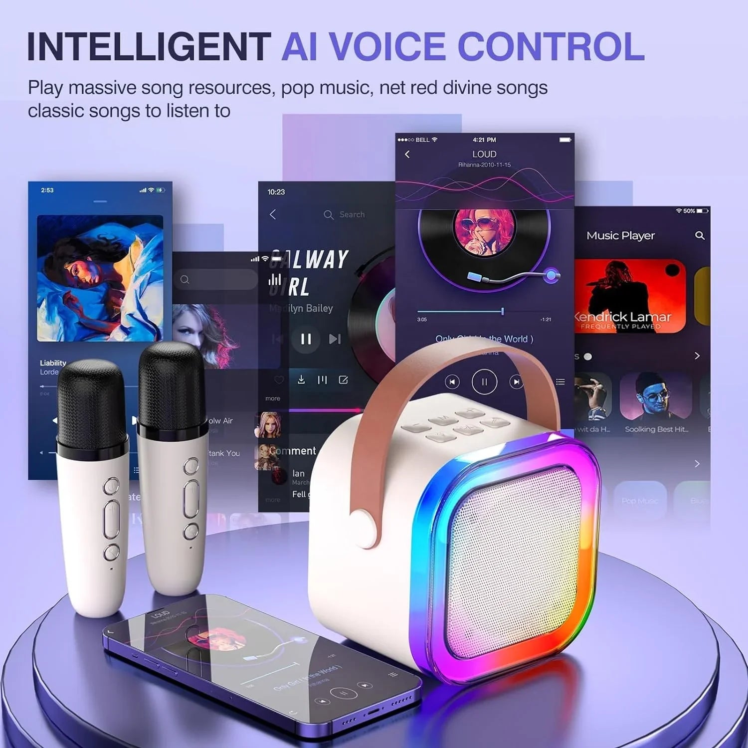 KTX-729747 Wireless LED Sound Bar with Rechargeable Battery and Microphone for Karaoke and Disco Parties