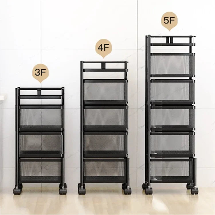 KTX-089939 Adjustable 2-5 Layer Kitchen Storage Trolley with Wheels and Square Metal Shelves