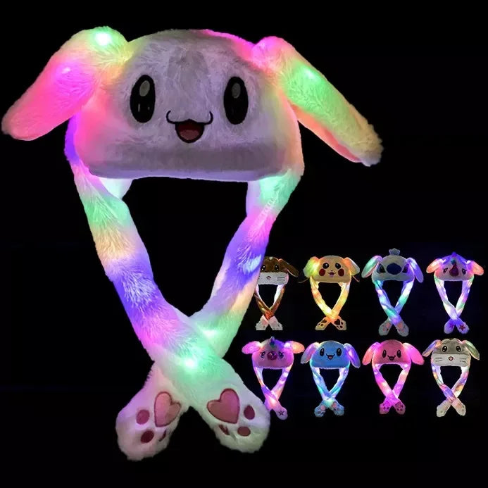 KTX-784531 LED Plush Bunny Hat with Glow in the Dark Features and Moving Ears