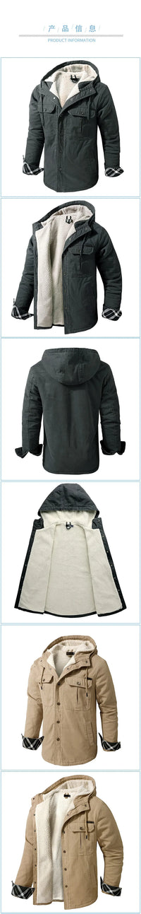 HKM-062419 Men's Casual Hooded Oversized Cotton Jackets for Fall and Winter Coats Thickened With Plush Long US Size Loose Fit Winter Jacket