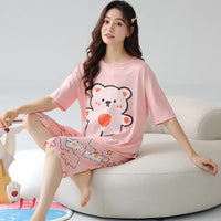 HKM-706579 Cotton Pajamas for Women Comfy Loungewear Women Crop Top and Pants Two Piece Pyjamas Womens Sleepwear Sets