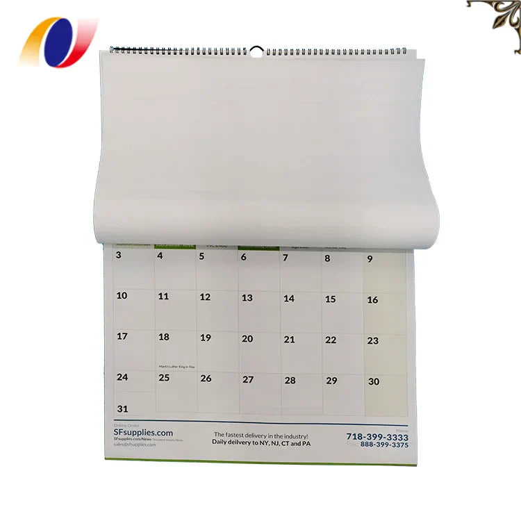 KTX-737939 Custom A2 A3 Full Colour Spiral Bound Wall Calendar Printing