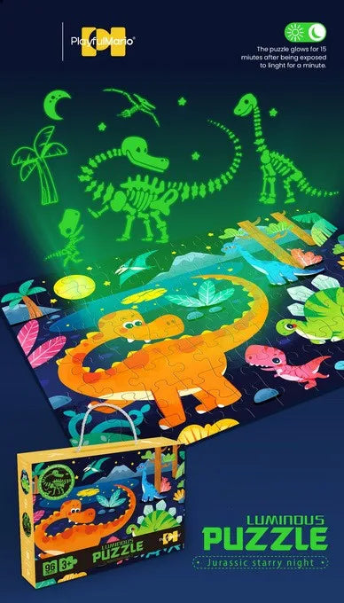 HKM-264915 Glow in the Dark 96-Piece Jigsaw Puzzle for Kids - Unique Educational Luminous Toy