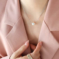 HKM-461395 Fashion Jewelry Gold Plated Freshwater Pearl Necklace Stainless Steel Chain Link Natural Pearl Pendant Necklace