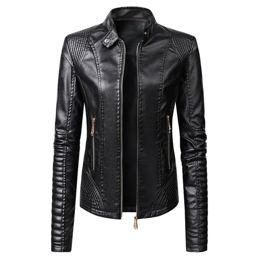 KTX-914387 New Popular Long PU Leather Jackets for European American Women Zipper Closure Women's Clothing Jacket Custom