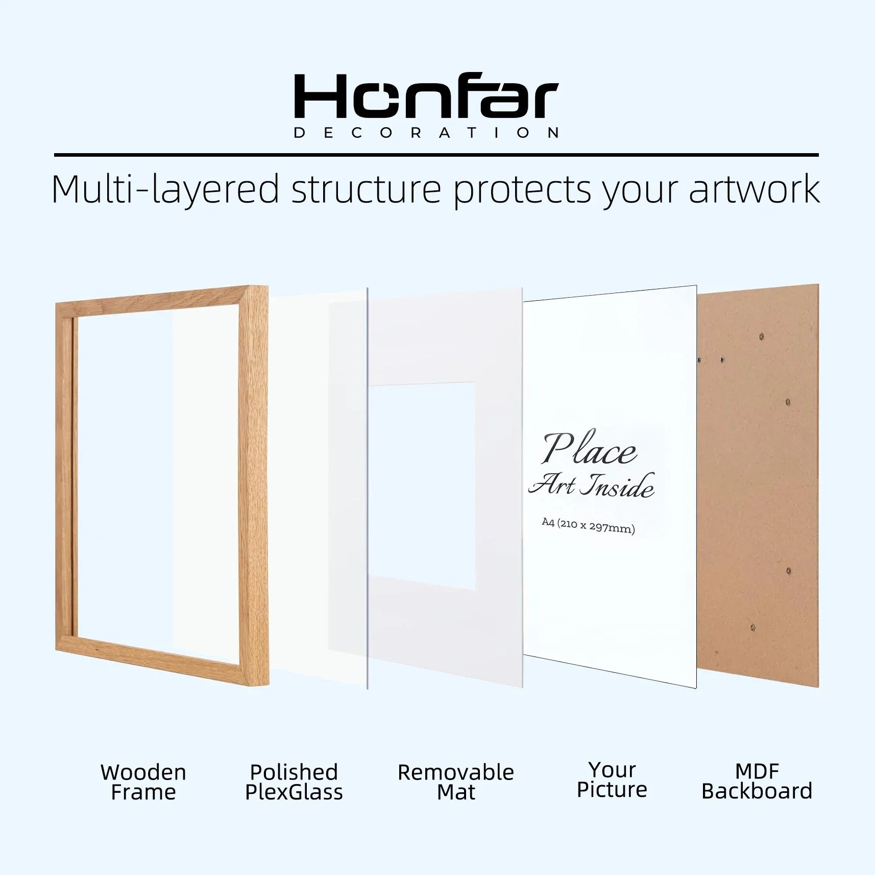 KTX-637075 Elegant Solid Hardwood Oak Photo Frame for A2, A3, A4 Prints - Wall Mount Art Decor