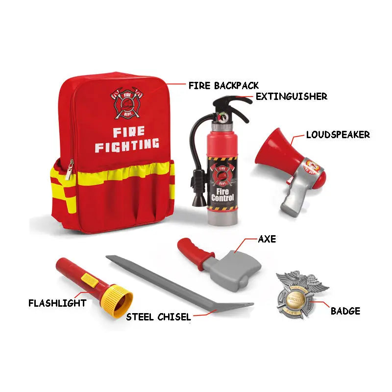 HKM-983507 Firefighter Role Play Toy Set with Backpack, Megaphone, and Fire Extinguisher for Kids