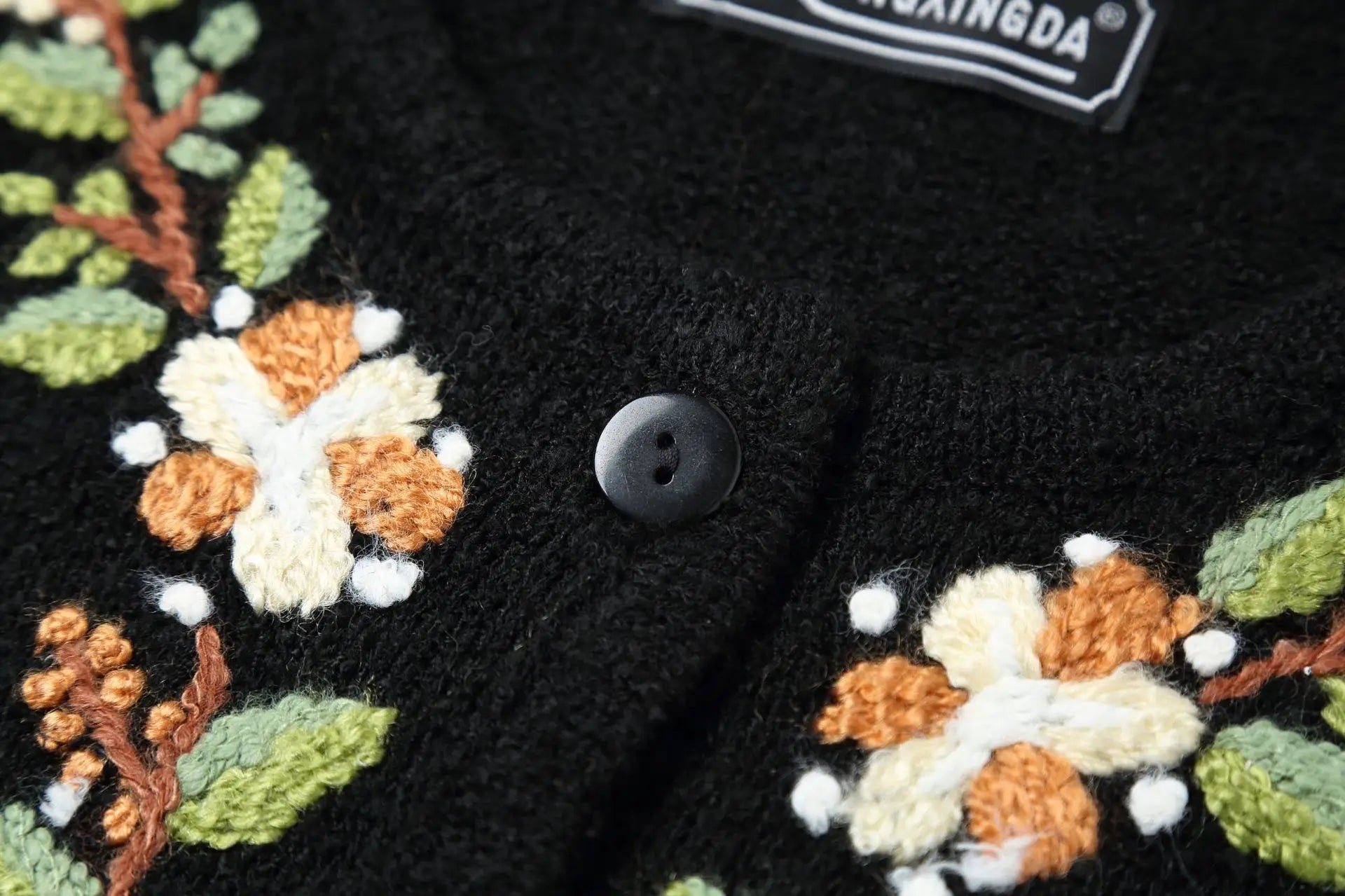 KTX-307603 Handmade Mauhair Women's Long Sleeve Crew Neck Embroidered Knitted Cardigan Retro Antique Floral Casual Winter Button Plus Front