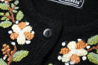 HKM-307603 Handmade Mauhair Women's Long Sleeve Crew Neck Embroidered Knitted Cardigan Retro Antique Floral Casual Winter Button Plus Front