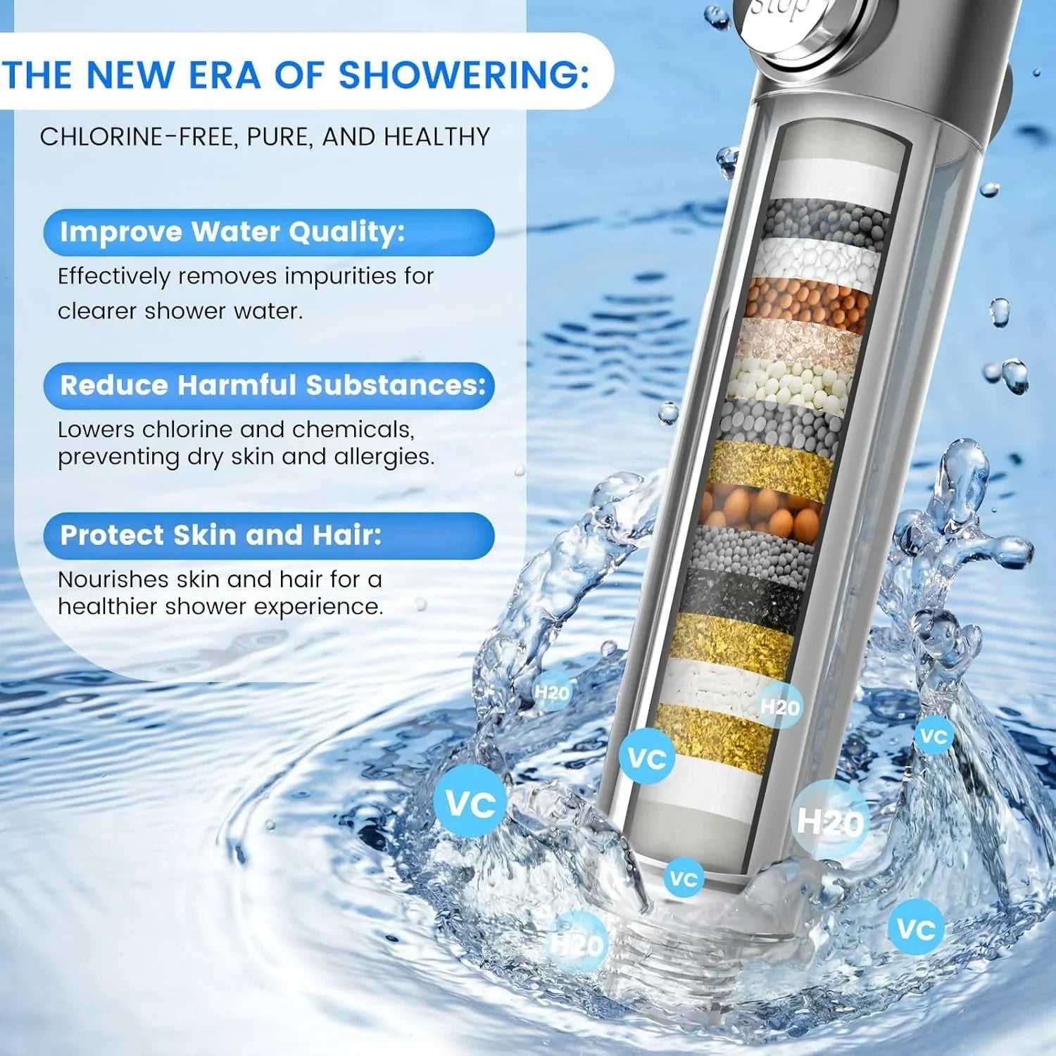 KTX-851795 Adjustable 4-Function Handheld Shower Head with Massage Brush and Pressurized Spray