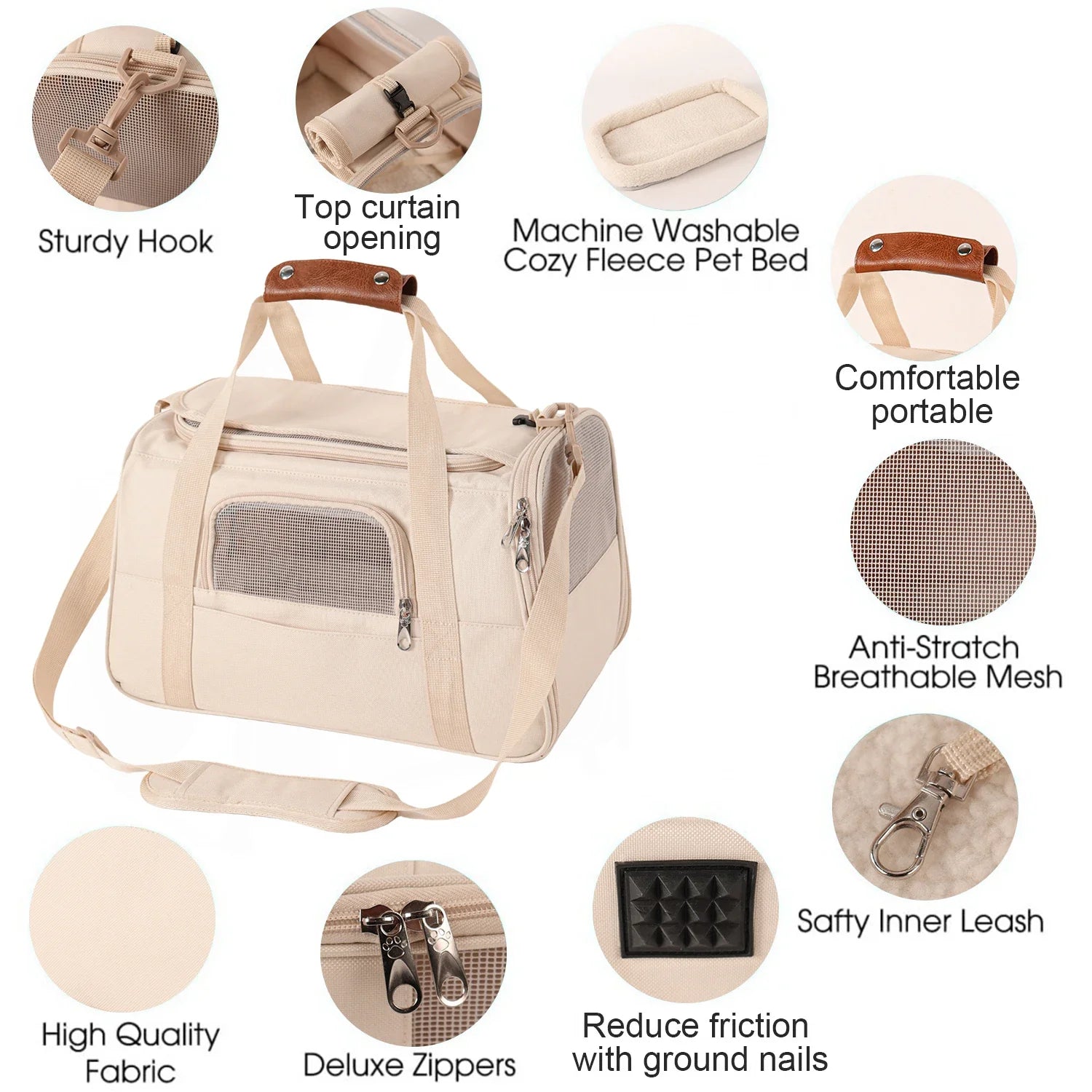 HKM-012819 Durable Foldable Cat Travel Carrier with Mesh Ventilation and Dual-Use Storage Pocket