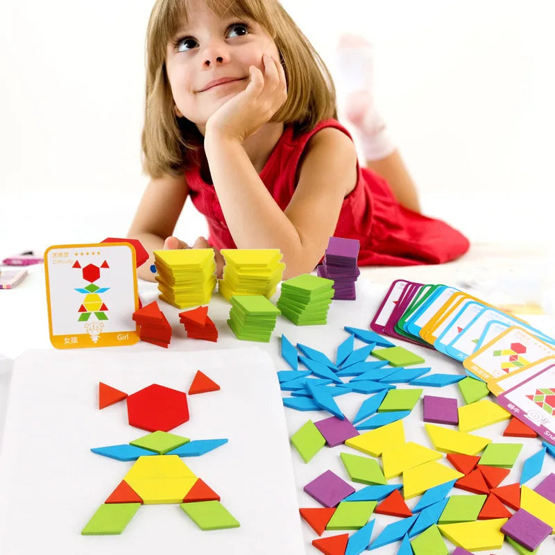 KTX-318867 155 Piece Educational Wooden Tangram Puzzle for Brain Teasers and Montessori Learning