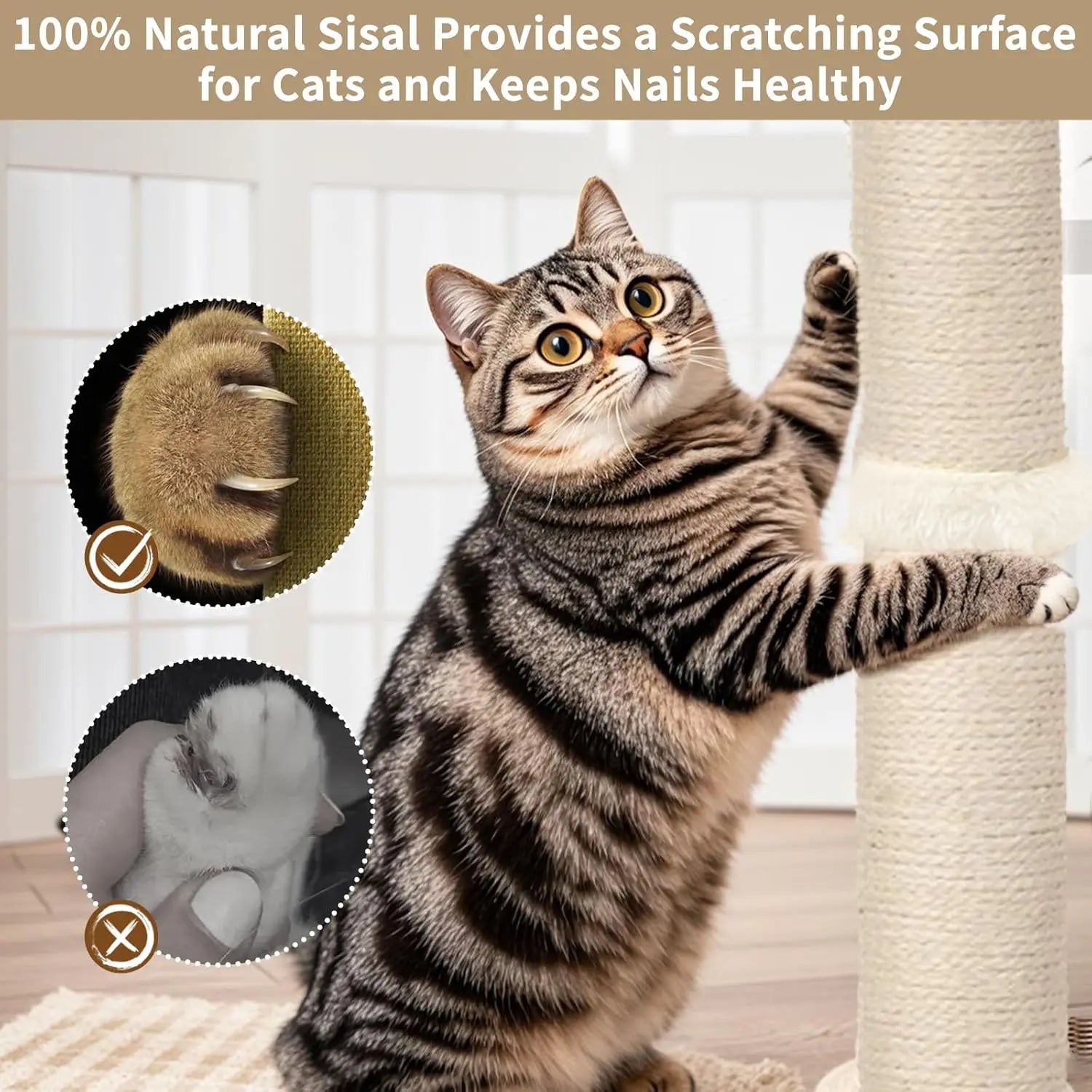 HKM-767635 Wood Cat Scratcher Tree Tower with Hanging Ball for Indoor Use