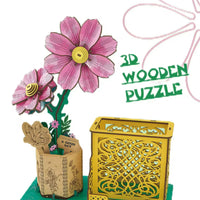 HKM-085267 3D Wooden Jigsaw Puzzle Flower Model Kit - Red Rose Educational Craft for Kids and Adults