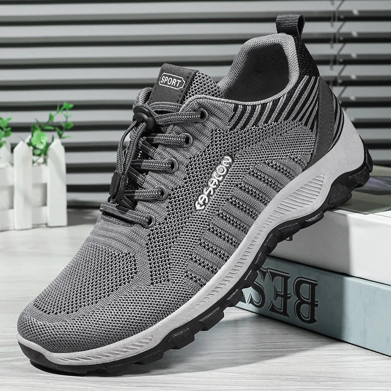 HKM-033107 B-8866 Men's Sneakers Running Shoes Knitted Upper Shock-absorbing Non-slip Light Breathable Walking Casual Shoes