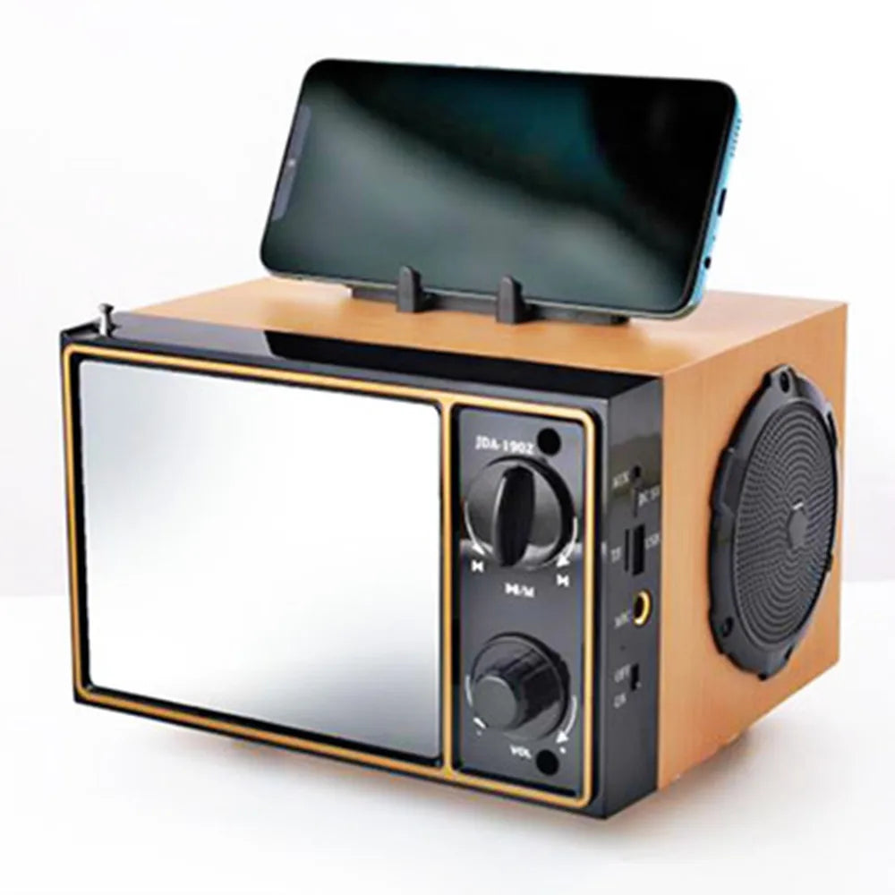 KTX-318419 High Power Dual Speaker Retro Wood Hi-Fi Stereo Bookshelf Bluetooth Speaker with Screen Flash Light