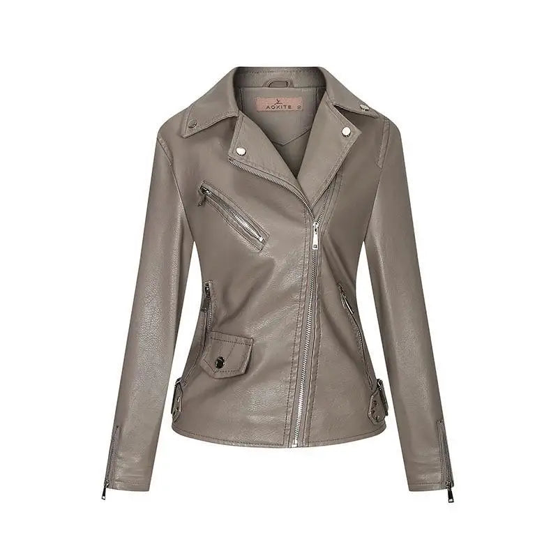 HKM-078227 Women's Fall/Winter European American Temperament Jacket PU Leather With Zipper Women's Clothing Jacket Custom
